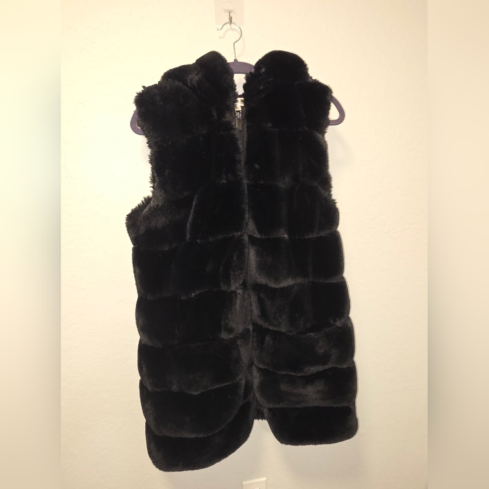 Via Spiga Black Faux Fur Vest